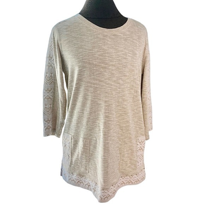 MULTIPLES‎ Women Tan 3/4 Sleeve Top Size Small